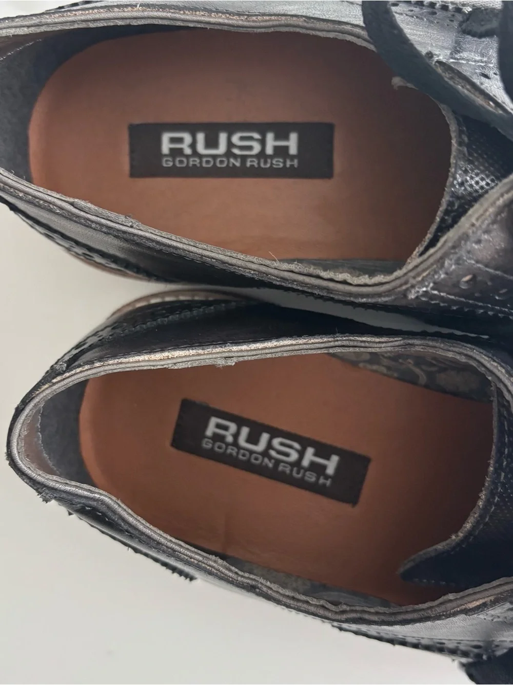 Gordon Rush Black Brogue Wingtip Oxfords with Brown Sole 10.5